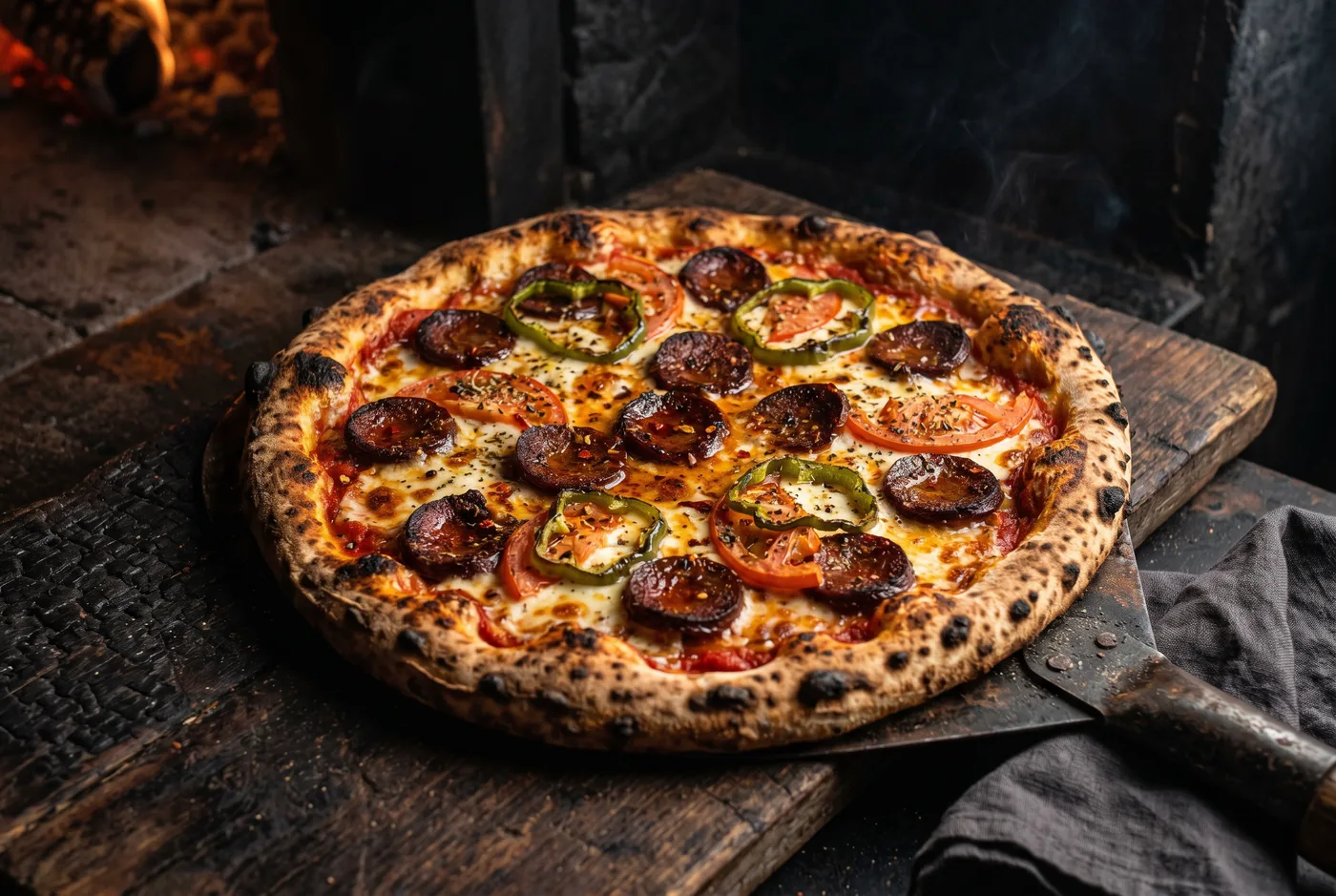 Pizza au Sucuk — Sucuk de Kayseri, mozzarella, poivron vert, tomate