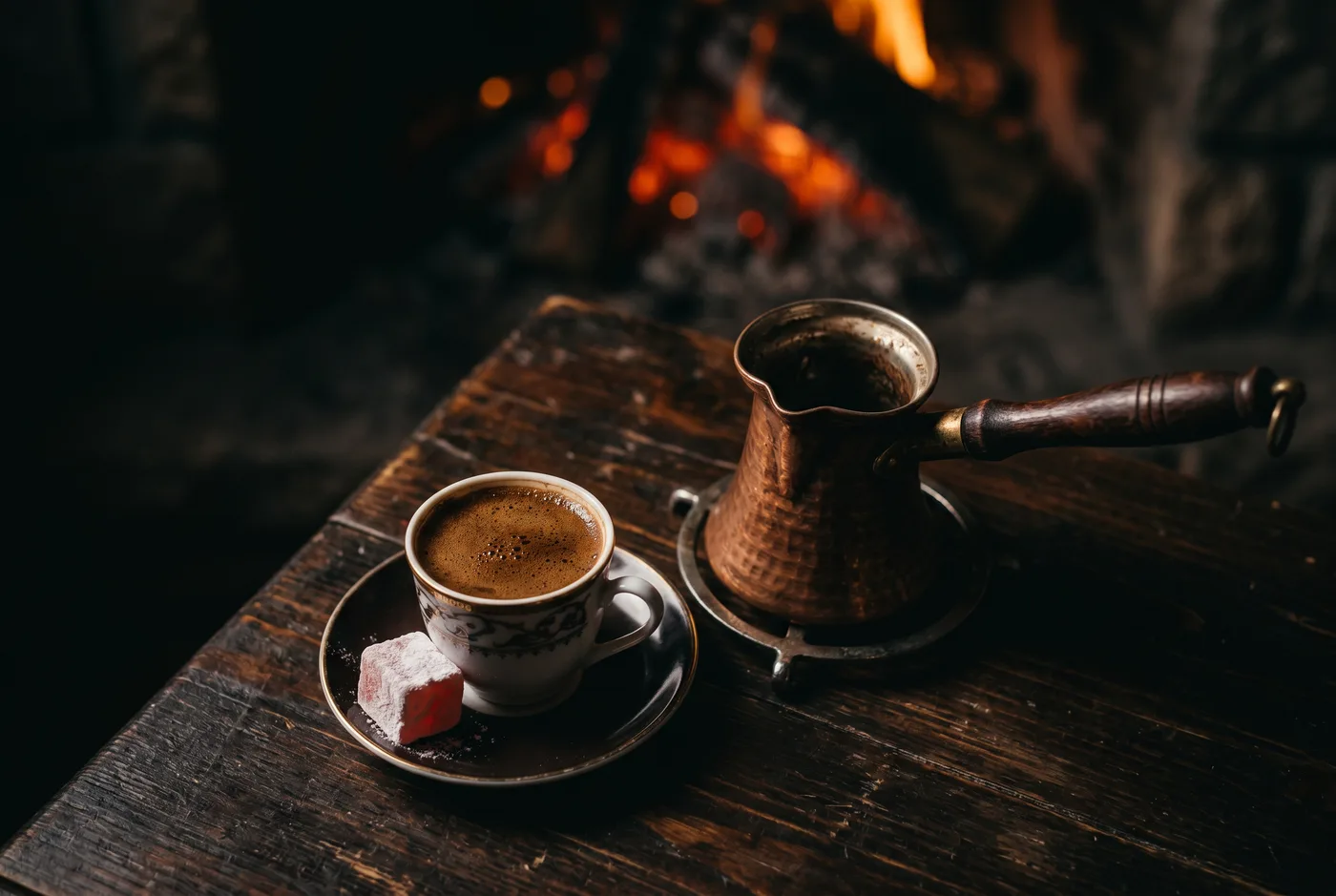 Café Turc — Cuit sur braise, servi avec un loukoum